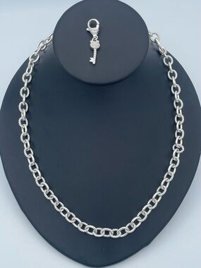 Judith Ripka 925 Sterling Silver Heart Lock Key Necklace Removable CZ Pave Charm
